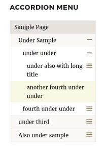 Example of an accordion menu using block styling, borders, and some basic background colors.