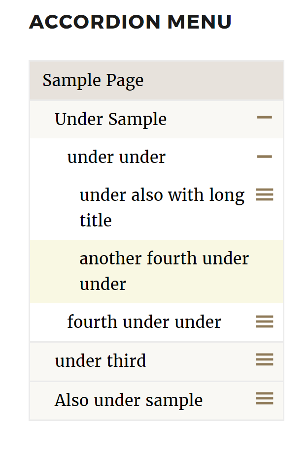 Accordion menu example with blocked styles