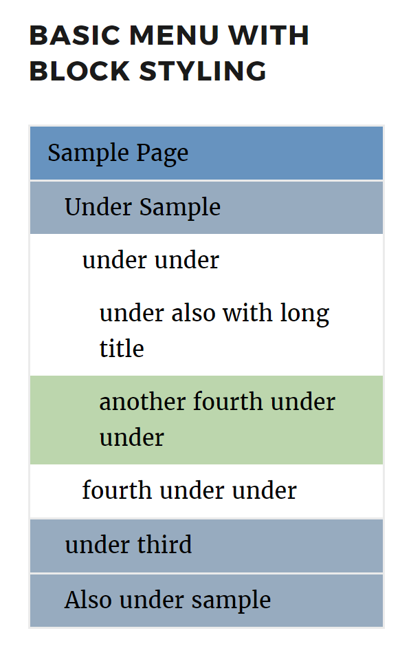 Example of a menu using block styling