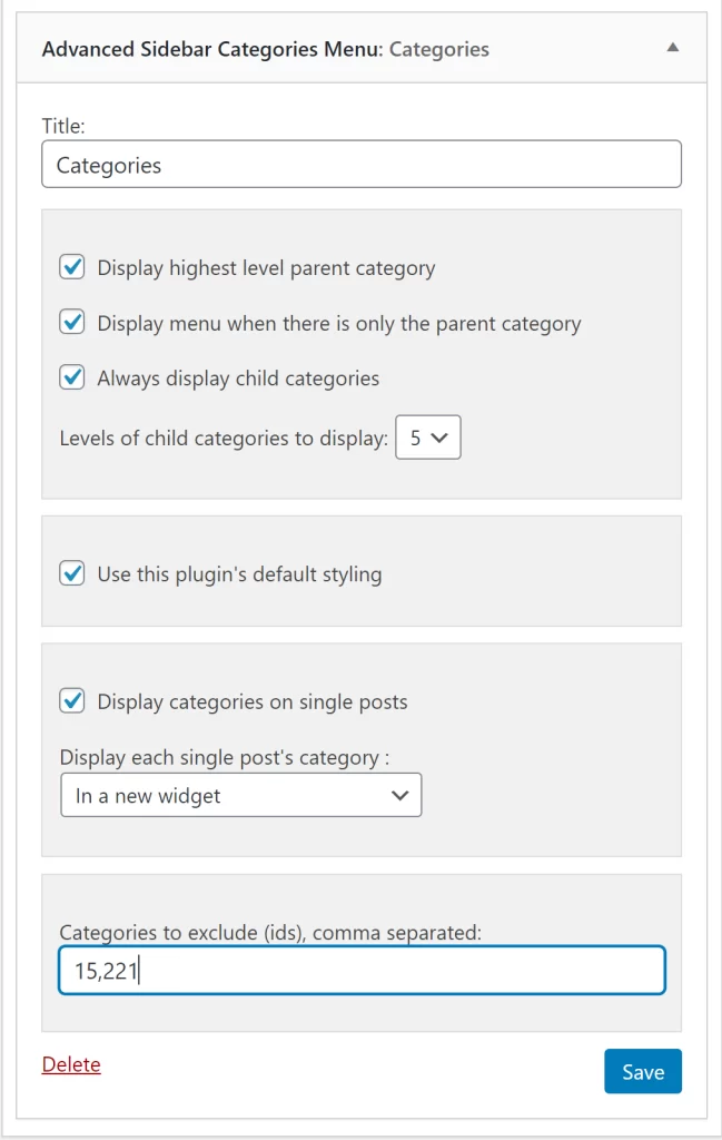 Advanced Sidebar Menu - Categories widget