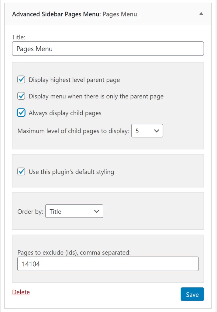 Advanced Sidebar Pages Menu Widget