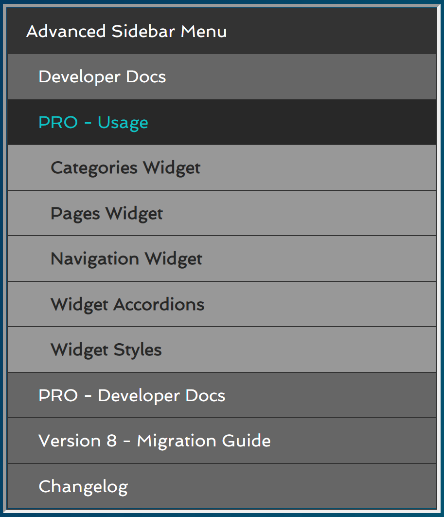 Documentation menu