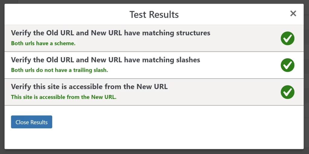 Passing test results