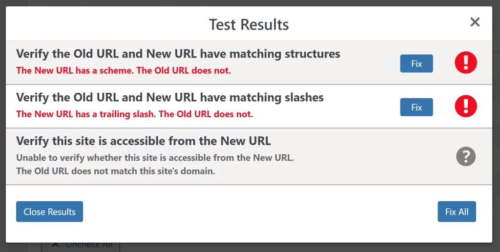 Failing test results