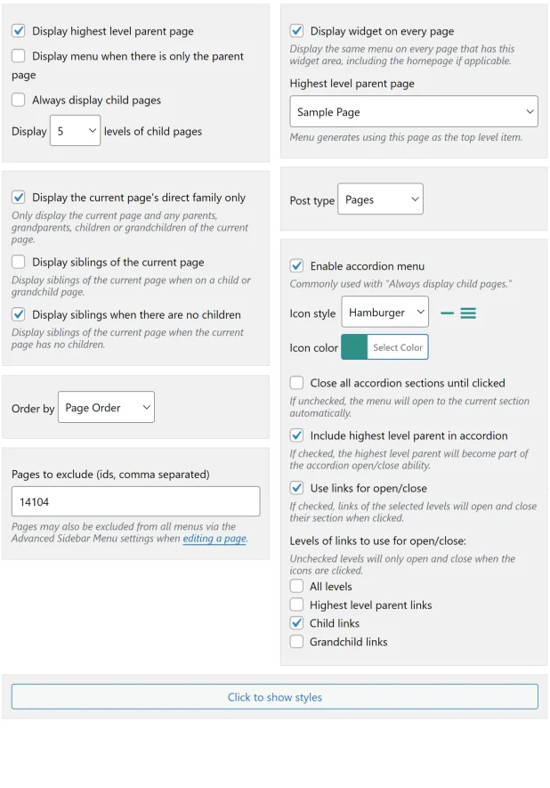 Advanced Sidebar Menu PRO – Pages Widget