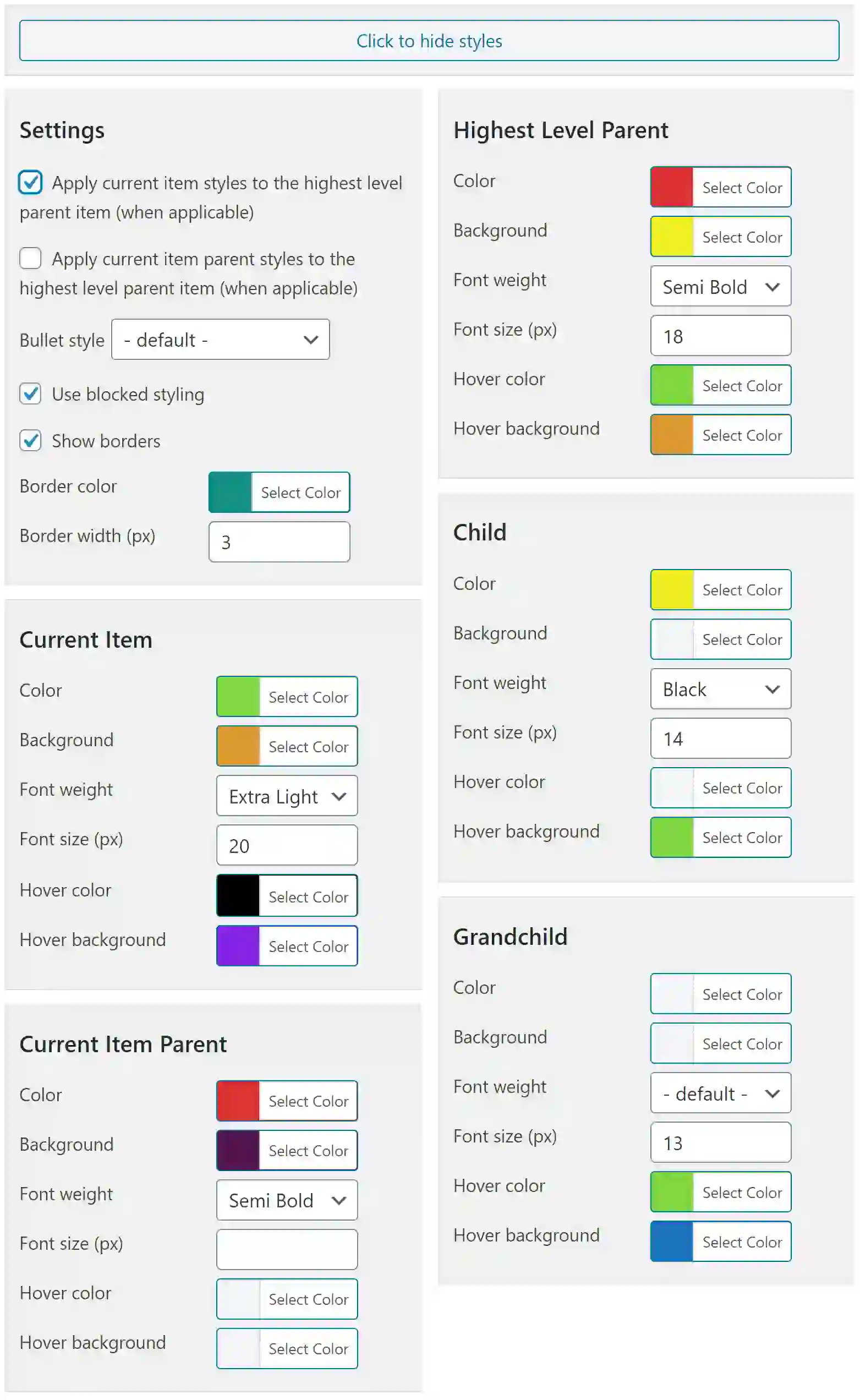 Advanced Sidebar Menu – Widget Color Selections