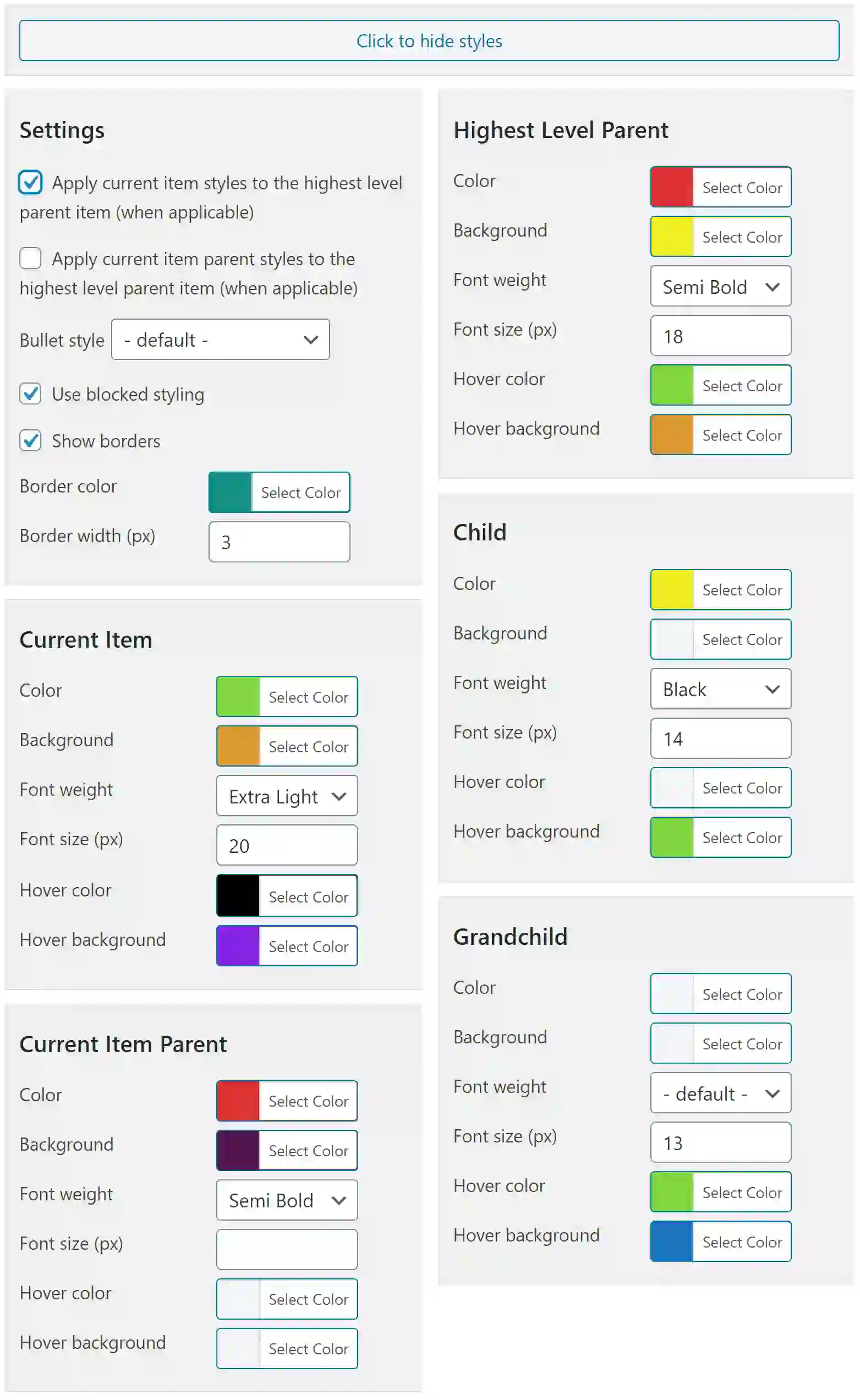 Advanced Sidebar Menu PRO – Widget Color Selections